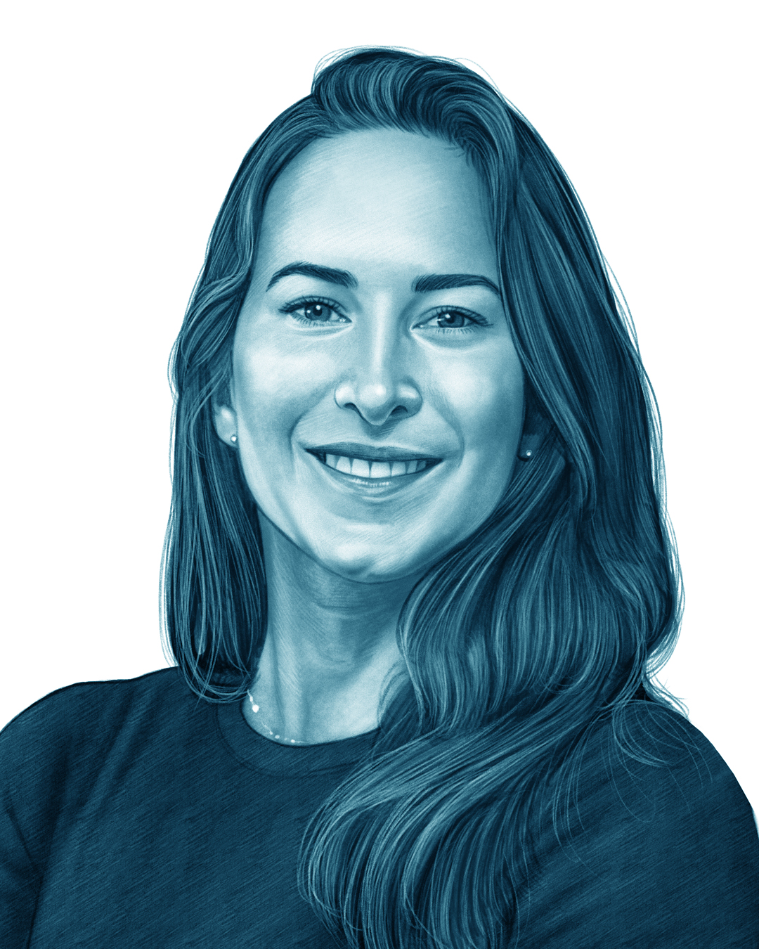 Portrait of Alexandra Peterson with long hair, wearing a dark top and smiling softly against a neutral background.