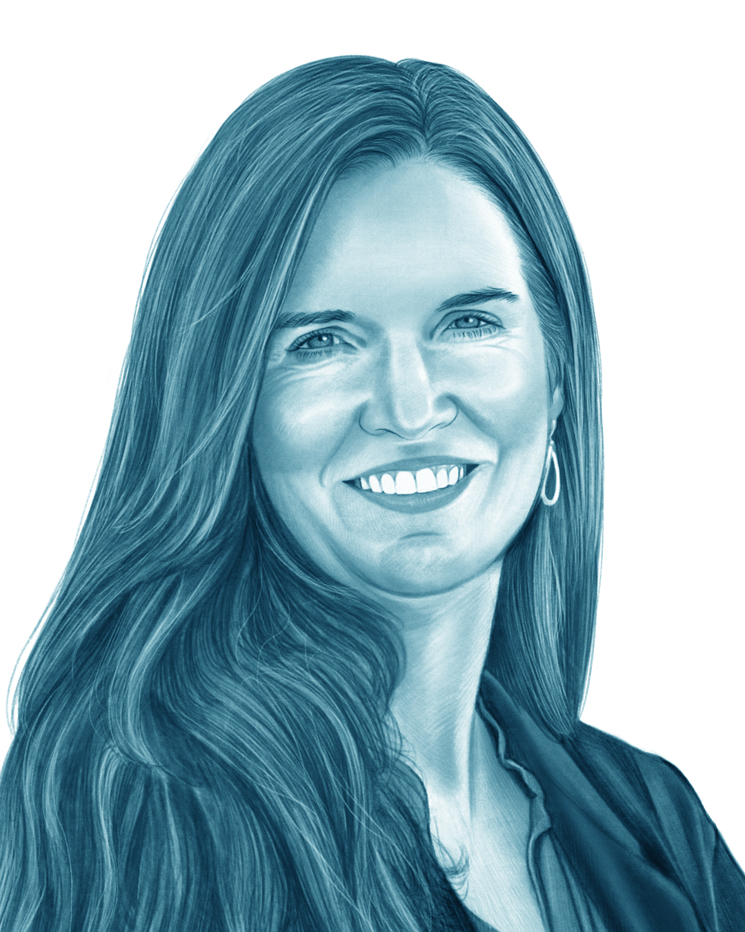 Portrait of Gabrielle Toledano with shoulder-length hair, wearing a dark top and smiling warmly against a neutral background.